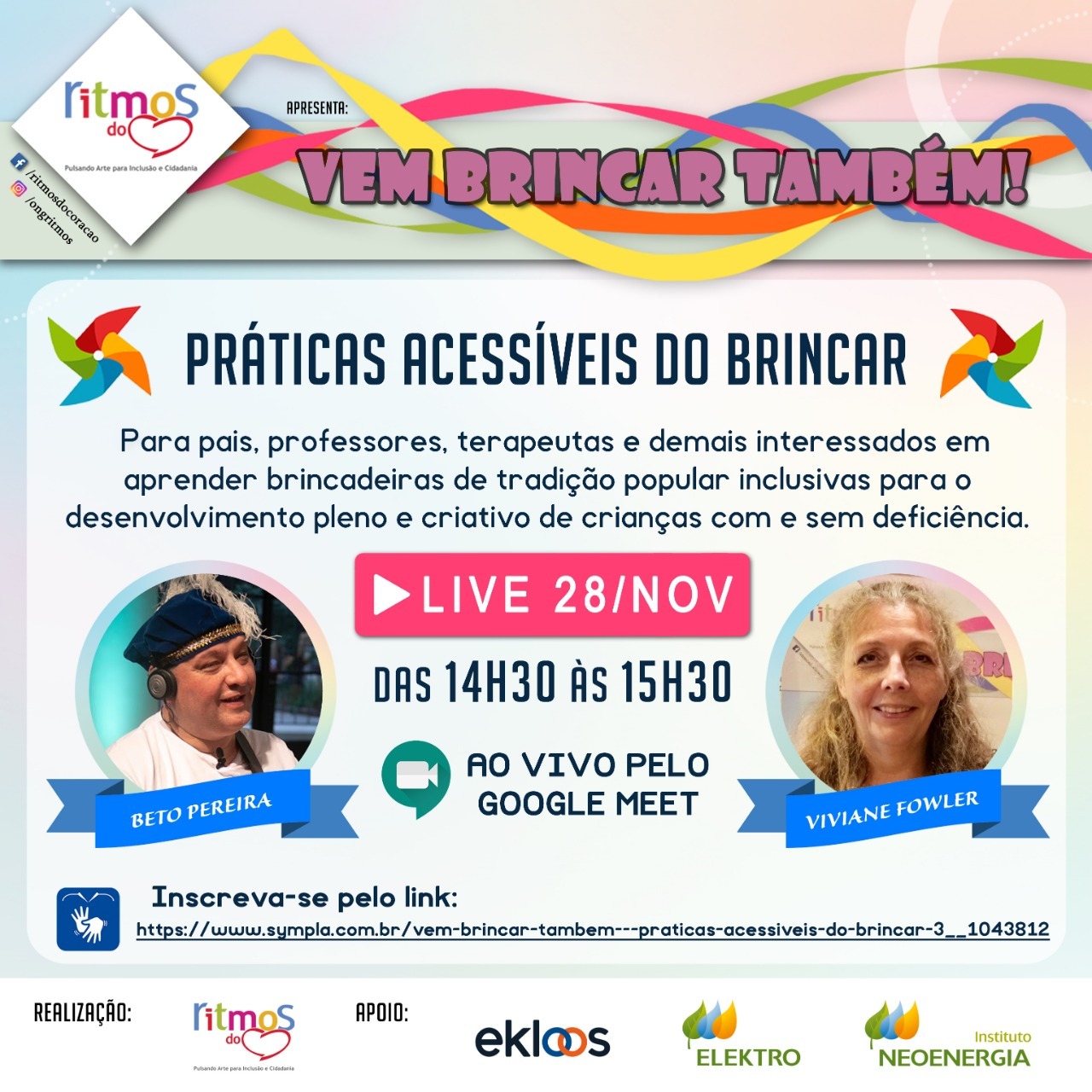 Banner do evento com a descrição dele e a foto dos dois participantes: Beto e Viviane 